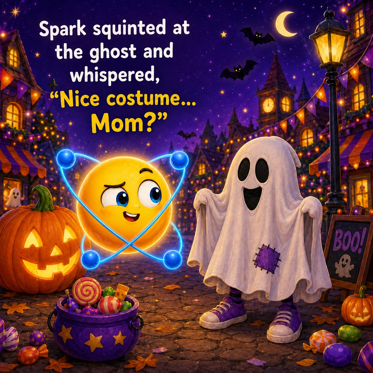 Spark meets a child wearing a ghost costume